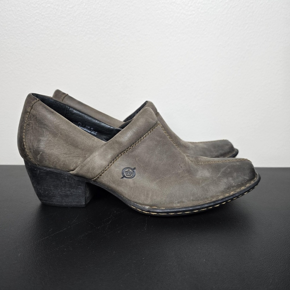 Born Boots Womens Size 7.5 Gray Kinney Ankle Booties Clog Slip On Casual Shoes